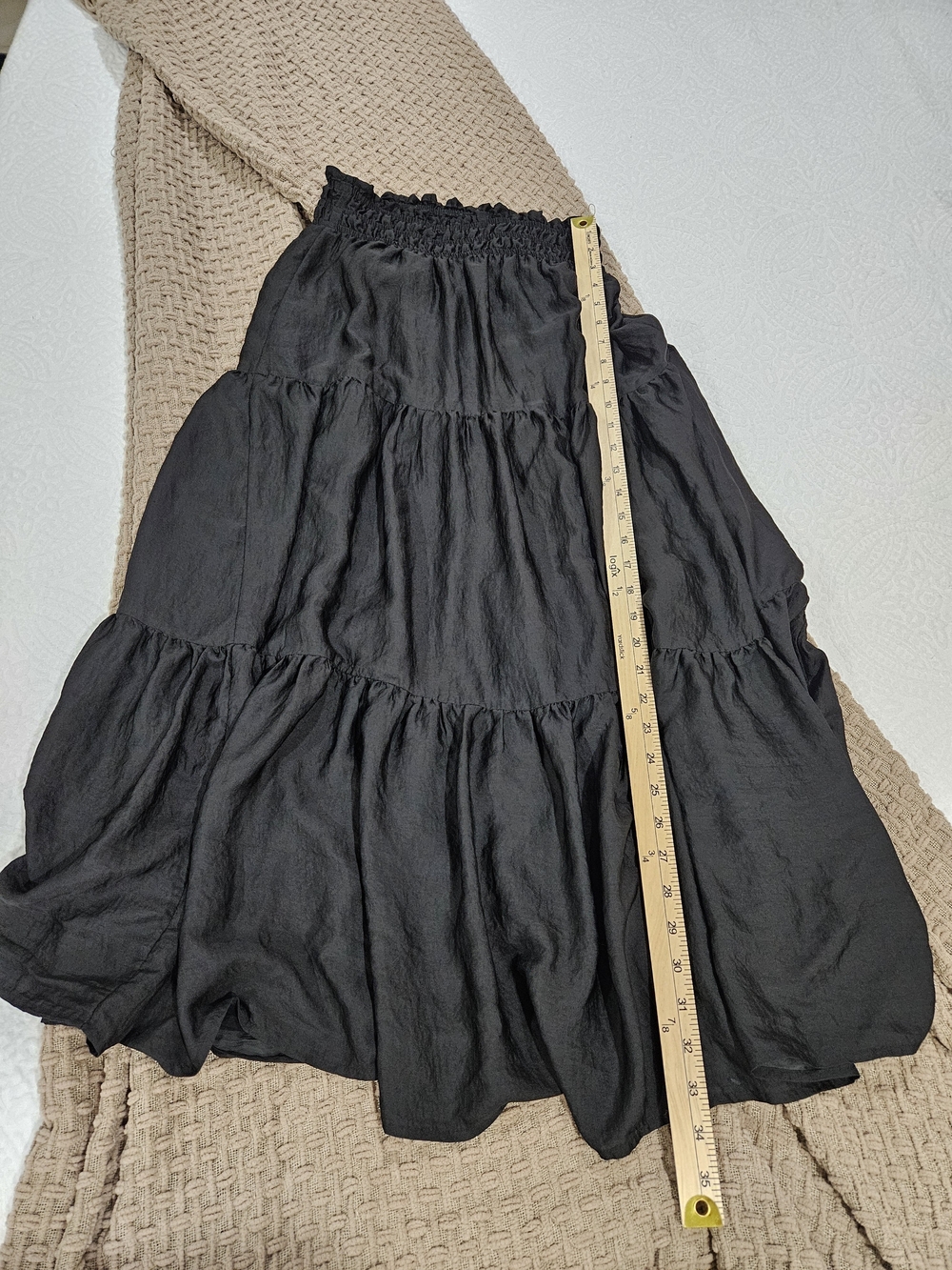 Women's Black Tiered Maxi Skirt with Smocked Waist